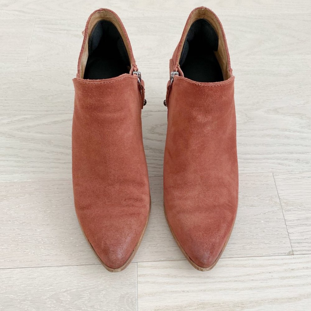 frye • reed rosewood suede rust ankle point bootie - Picture 2 of 12